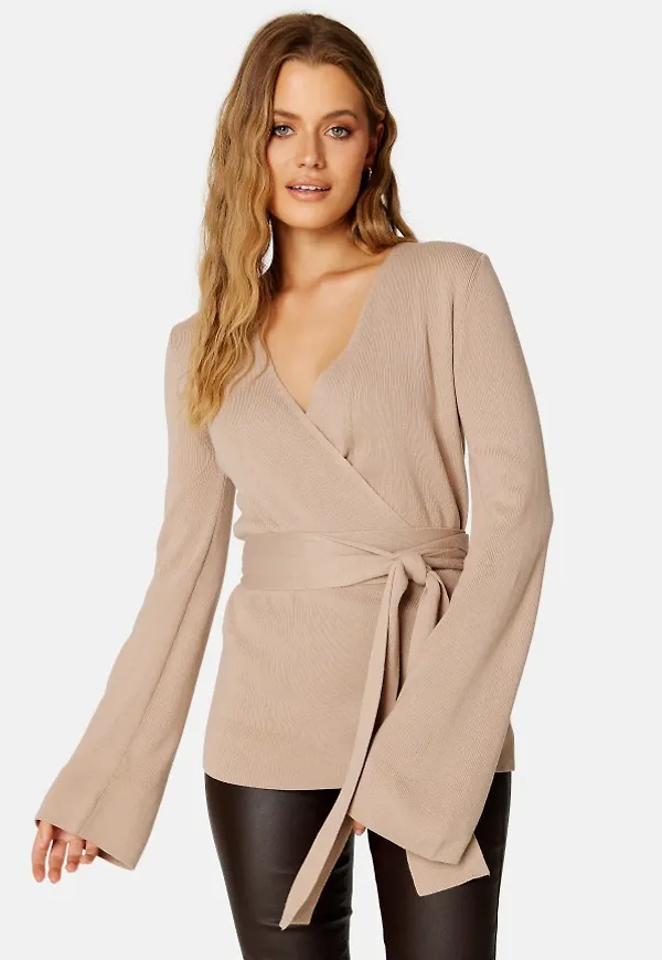 BUBBLEROOM Samantha knitted wrap top Nougat M