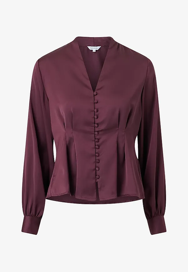 Bubbleroom - Satinblus Pleated Satin Blouse - Röd