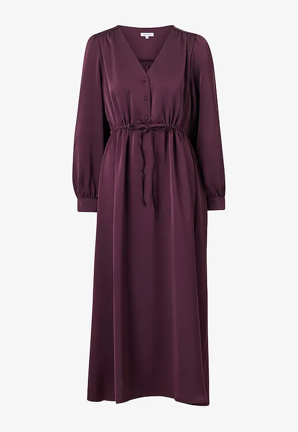 Bubbleroom - Satinklänning Satin Puff Sleeve Maxi Dress - Röd