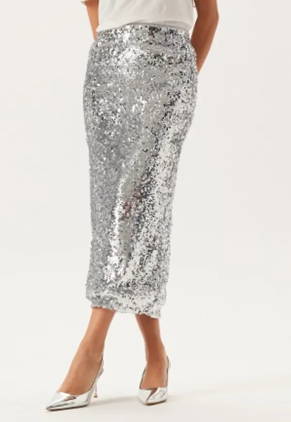 BUBBLEROOM Sequin Midi Skirt Silver XL