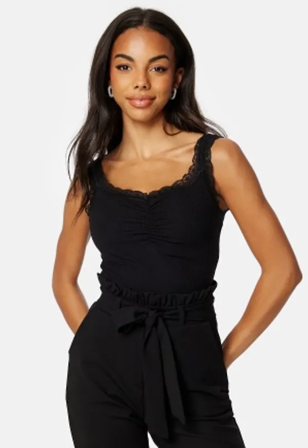BUBBLEROOM Sleeveless Lace Rib Top Black XL