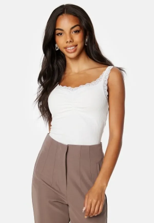 BUBBLEROOM Sleeveless Lace Rib Top White XL