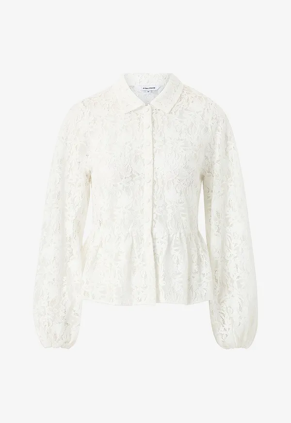 Bubbleroom - Spetsblus Lace Peplum Blouse - Vit