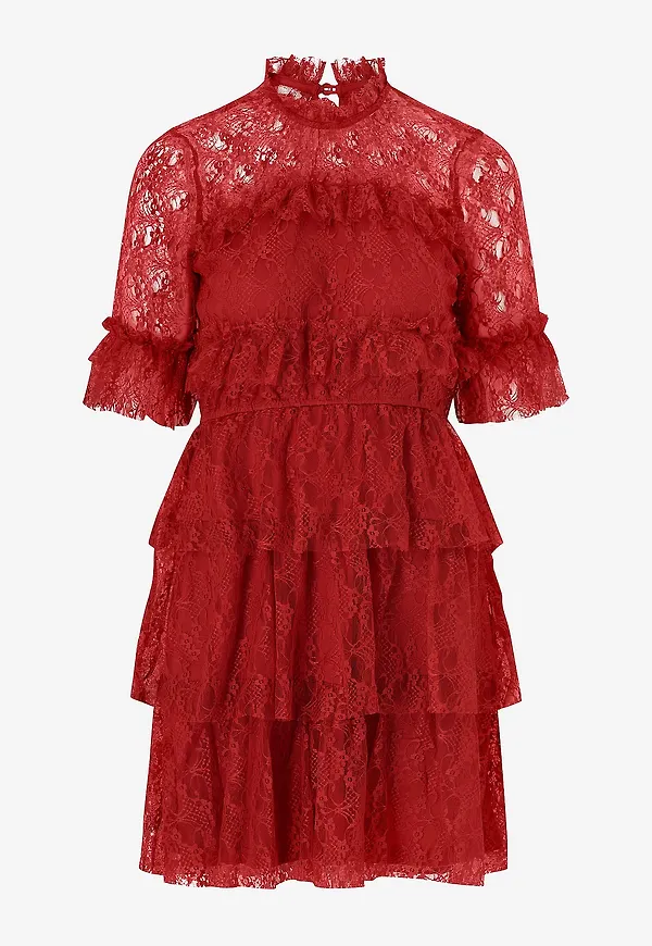Bubbleroom - Spetsklänning Frill Lace Dress - Röd