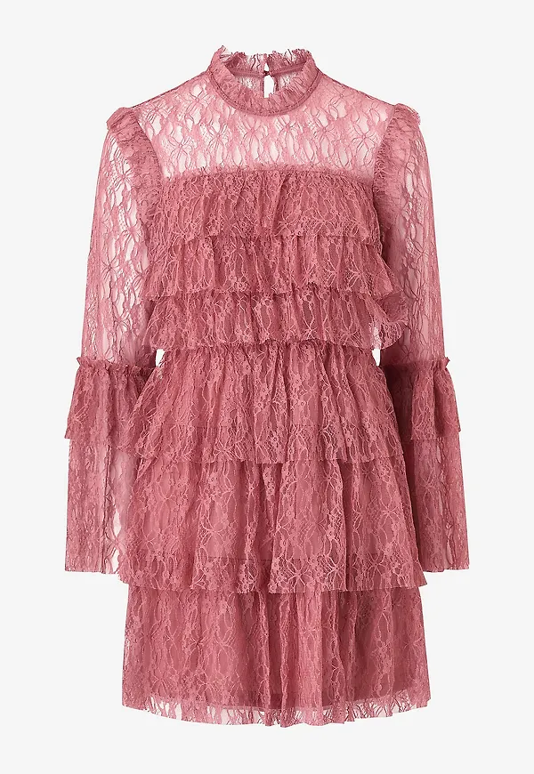 Bubbleroom - Spetsklänning Frill Lace Dress - Rosa