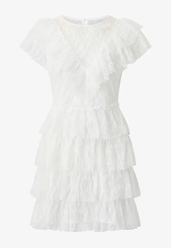 Bubbleroom - Spetsklänning Lace Frill Short Dress - Vit – Ellos
