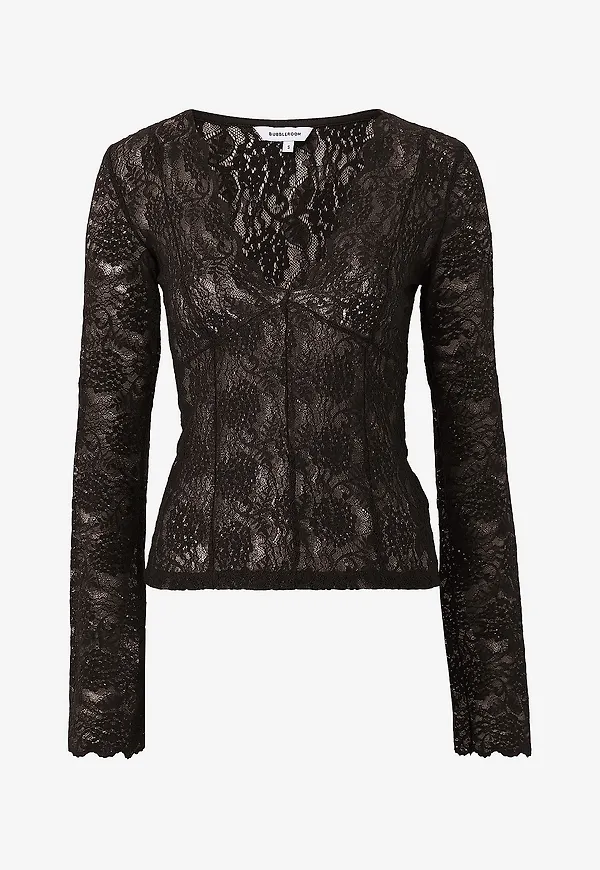 Bubbleroom - Spetstopp Long Sleeve Lace Top - Brun