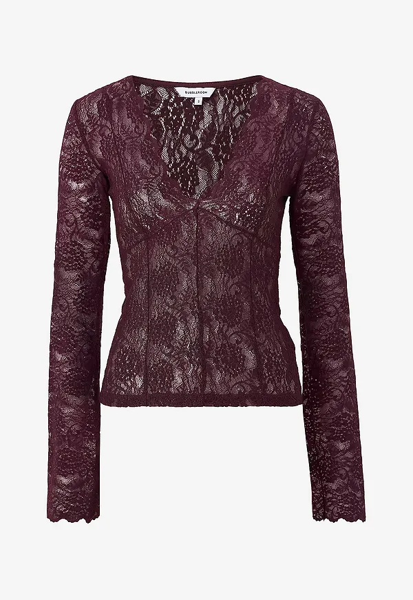 Bubbleroom - Spetstopp Long Sleeve Lace Top - Röd