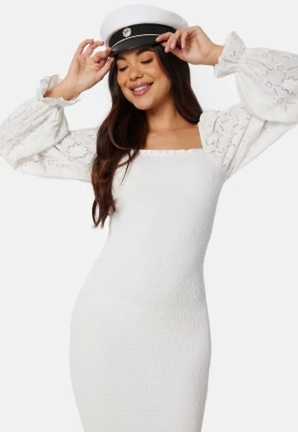 BUBBLEROOM Square Neck Smock Dress Offwhite L