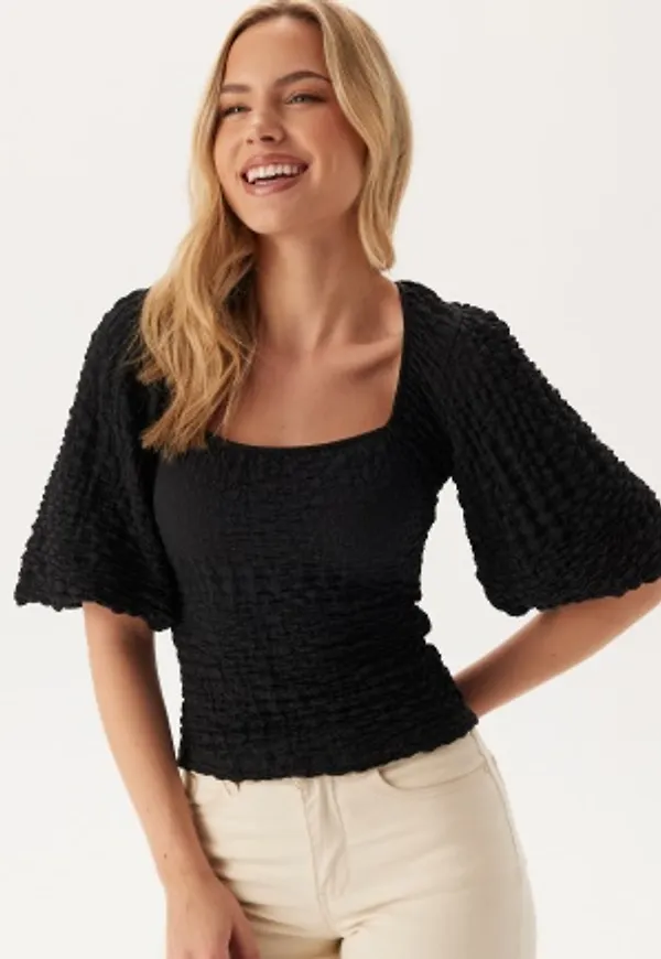 BUBBLEROOM Square Neck Volume Sleeve Top Black XS