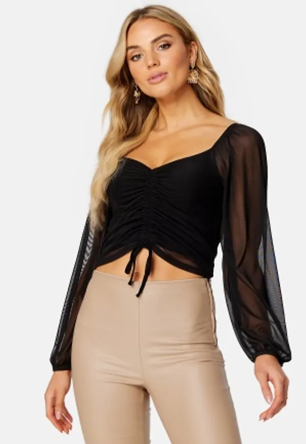 BUBBLEROOM Stella ruched mesh top Black XS