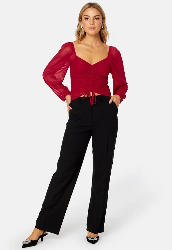 BUBBLEROOM Stella ruched mesh top Red XS