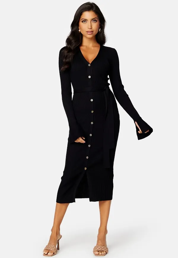 BUBBLEROOM Stevie fine knitted cardigan dress Black XS