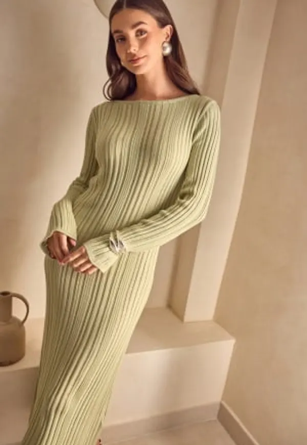 BUBBLEROOM Structure Knitted Dress Dusty green XS