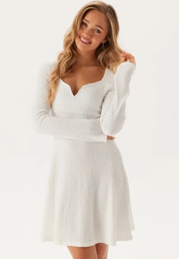 BUBBLEROOM Structured V-neck Skater Dress White XS