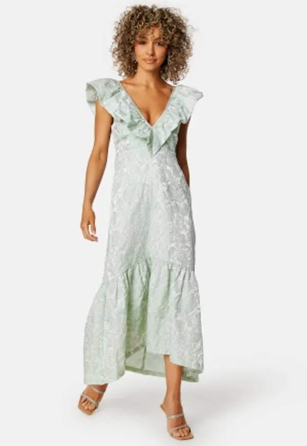 BUBBLEROOM Summer Luxe Flounce Midi Dress Green XS