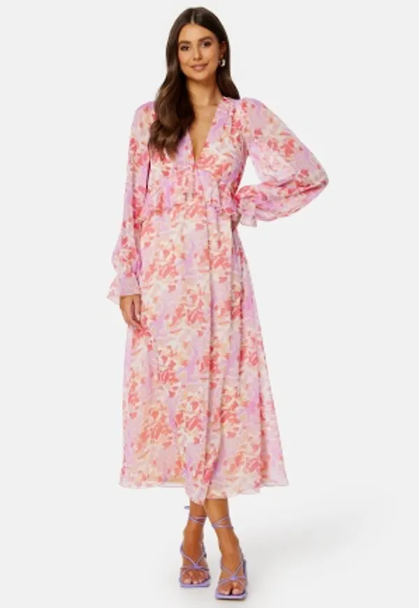 BUBBLEROOM Summer Luxe Frill Midi Dress Pink / Multi 4XL
