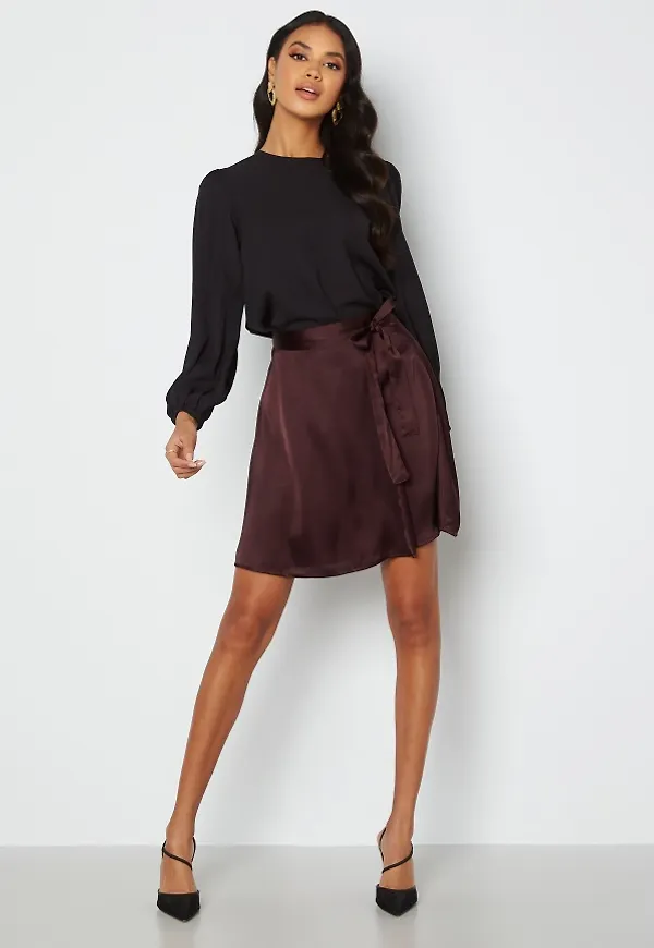 BUBBLEROOM Tallulah Satin Skirt Dark wine-red 38