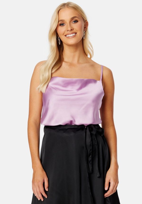 BUBBLEROOM Tara drapy satin top Lavender 34
