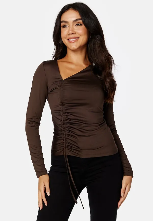 BUBBLEROOM Tara drawstring top Dark brown L