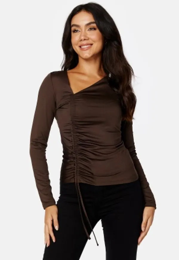 BUBBLEROOM Tara drawstring top Dark brown S