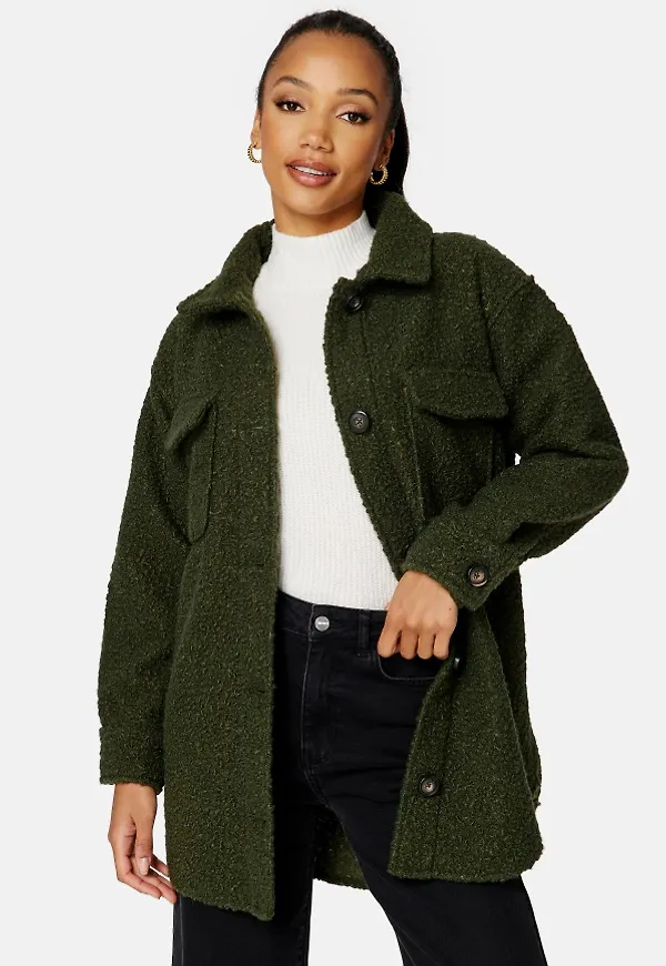 BUBBLEROOM Teagan Teddy Shacket Olive green XS