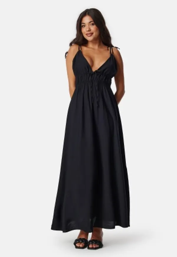 BUBBLEROOM Tie Strap Maxi Dress Black XL