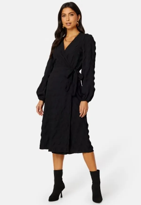 BUBBLEROOM Triniti midi wrap dress Black 38