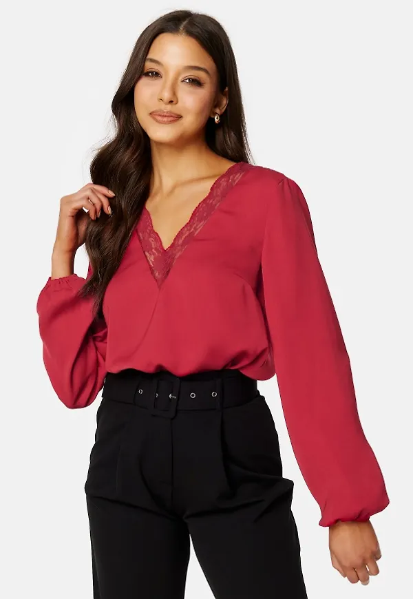 BUBBLEROOM Vallie lace blouse Red M