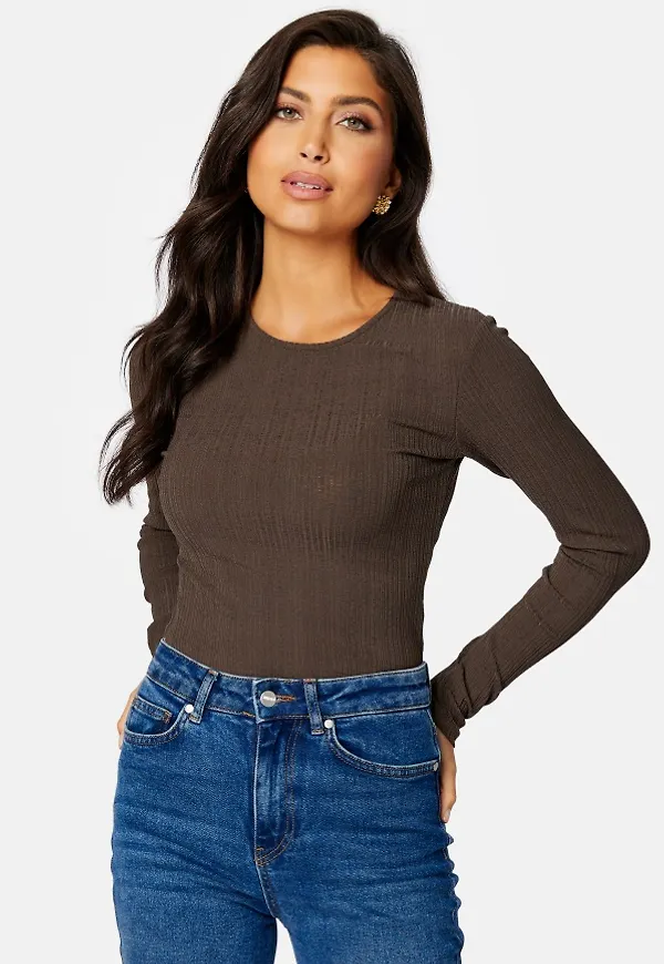 BUBBLEROOM Varja rib top Dark brown XL