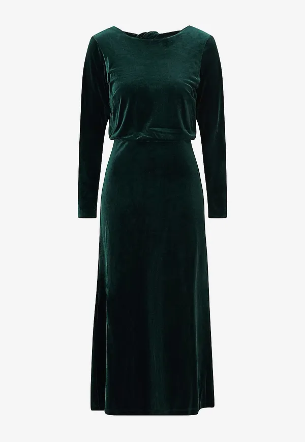 Bubbleroom - Velourklänning Bow Velvet Midi Dress - Grön