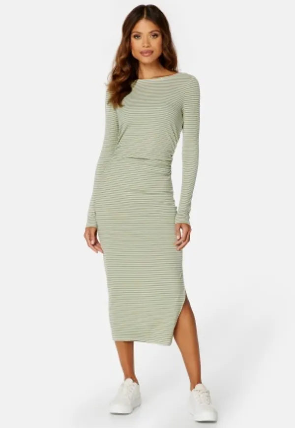 BUBBLEROOM Vendela drapy striped dress Green / Striped XS