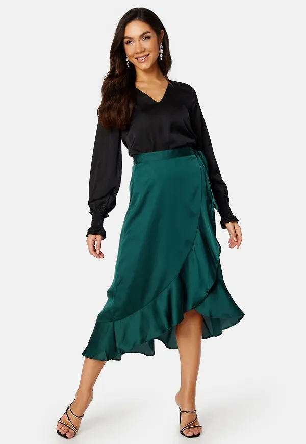 BUBBLEROOM Villima satin skirt Dark green 42