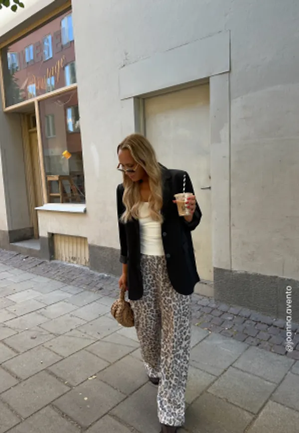 BUBBLEROOM Wide Leg Shimmer Trousers Leopard XL