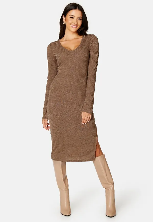 BUBBLEROOM Winter deep V-neck dress Brown XL