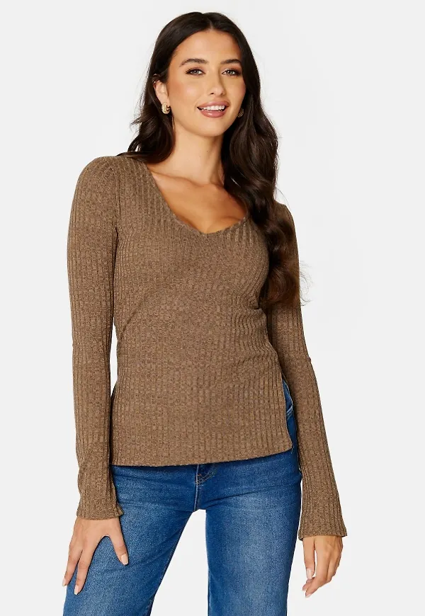 BUBBLEROOM Winter deep V-neck top Brown M