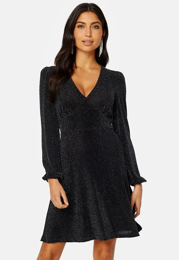 BUBBLEROOM Sparkling Puff Sleeve Dress Black/Silver M