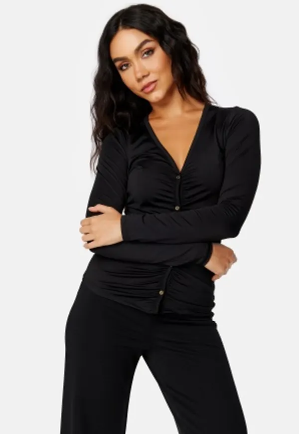 BUBBLEROOM Zaria ruched button top Black XS
