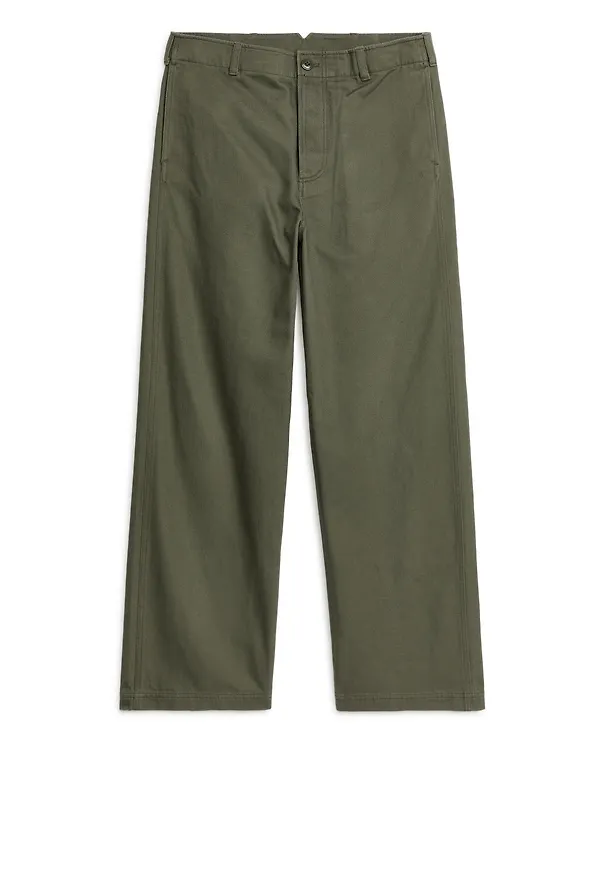 Buckle-Back Cotton Trousers - Green