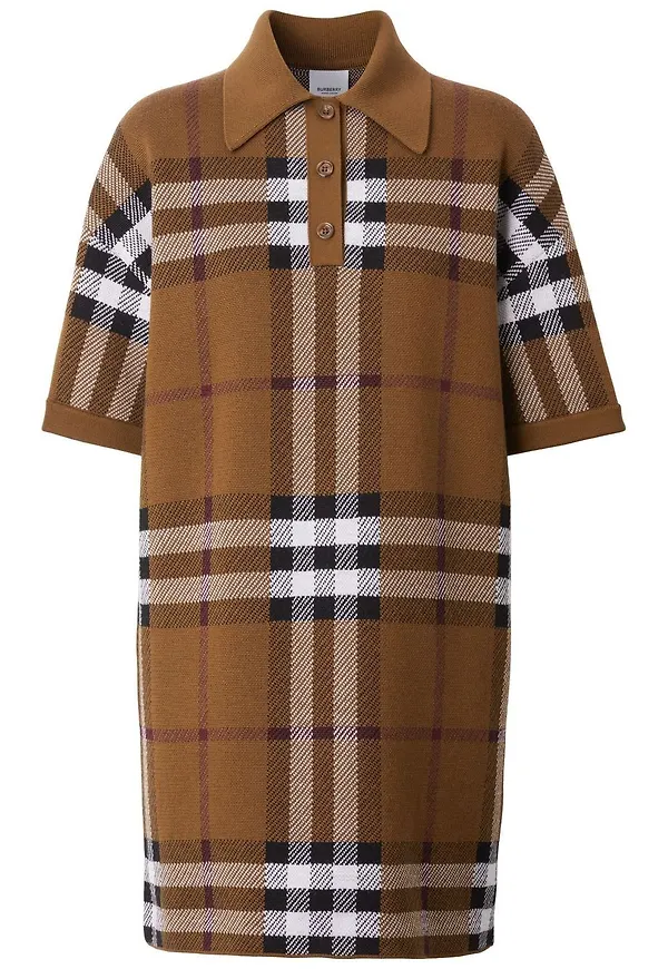 Burberry check-jacquard polo shirt dress - Brun