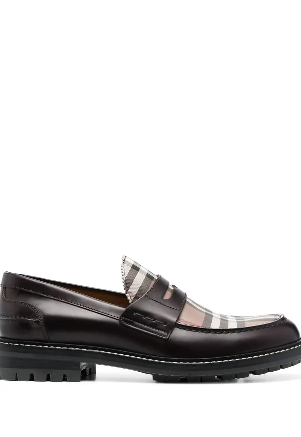 Burberry check-print leather loafers - Brun
