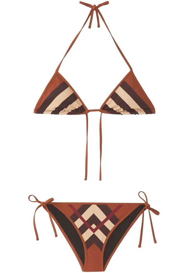 Burberry Chevron rutig trekantsbikini - Brun
