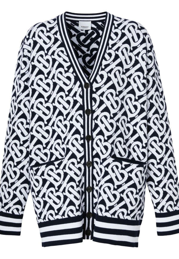 Burberry croppad kofta med monogram - Blå