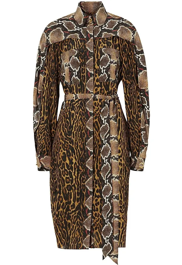 Burberry djurmönstrad skjortklänning - Brun