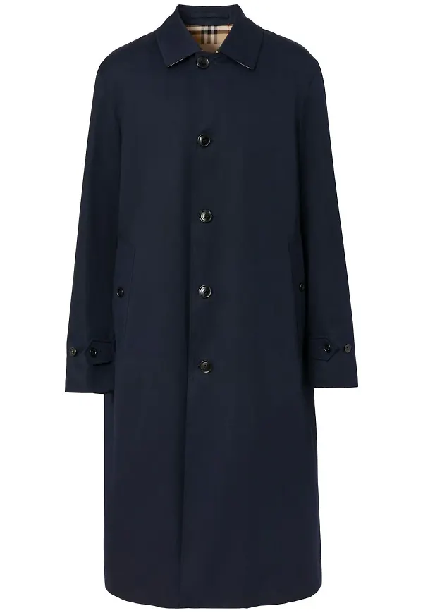 Burberry enkelknäppt kappa med huva - Blå