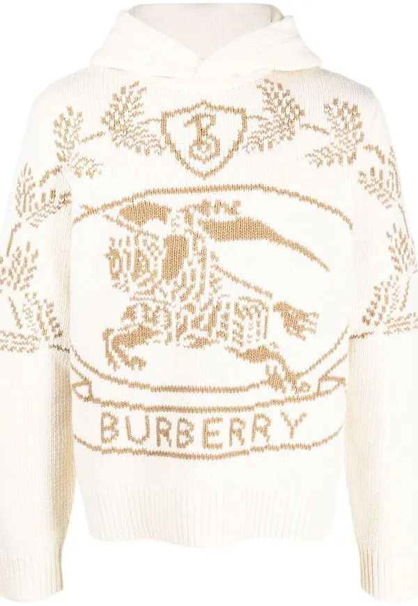 Burberry Equestrian Knight intarsiastickad hoodie - Vit