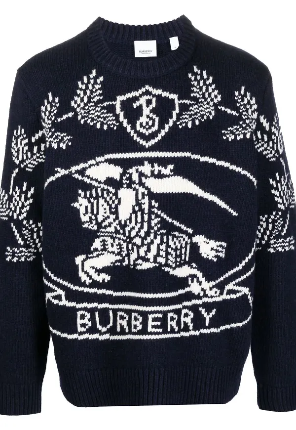 Burberry Equestrian Knight intarsiastickad tröja - Blå