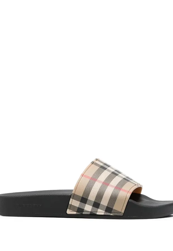 Burberry Furley rutiga tofflor - Svart