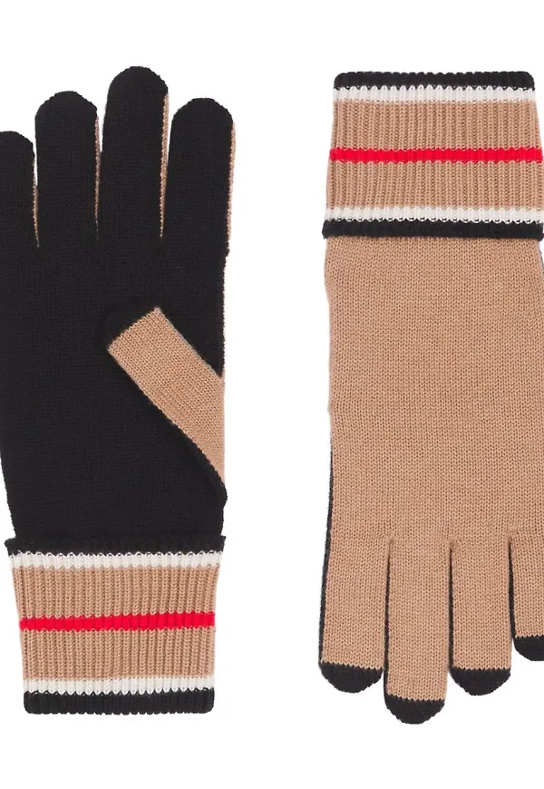Burberry handskar med randig mudd - Svart