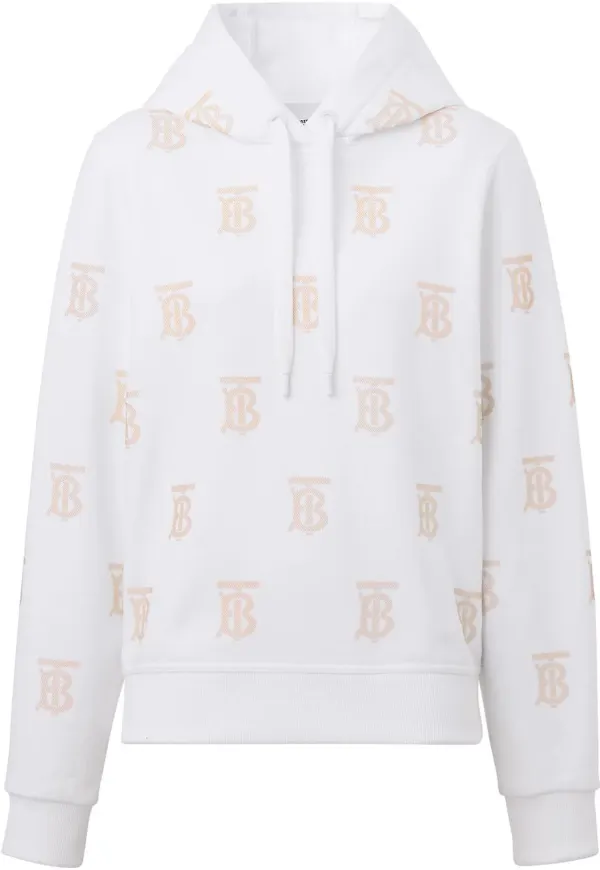 Burberry hoodie med dragsko och tryck - Vit